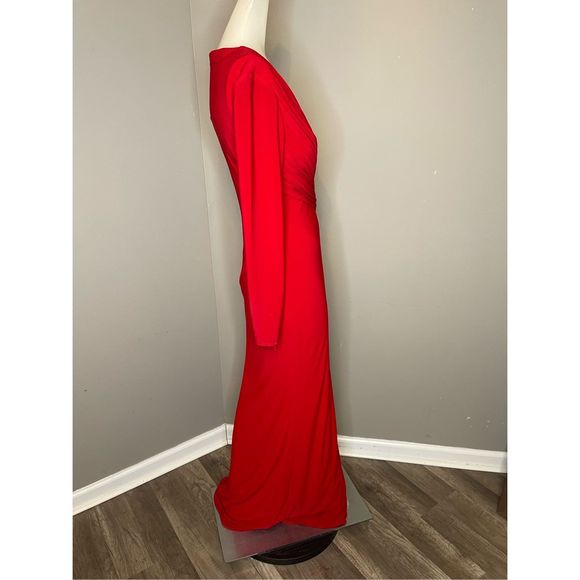 MAC DUGGAL JERSEY LONG SLEEVE ASYMMETRICAL RUCHED GOWN - Picture 8 of 11